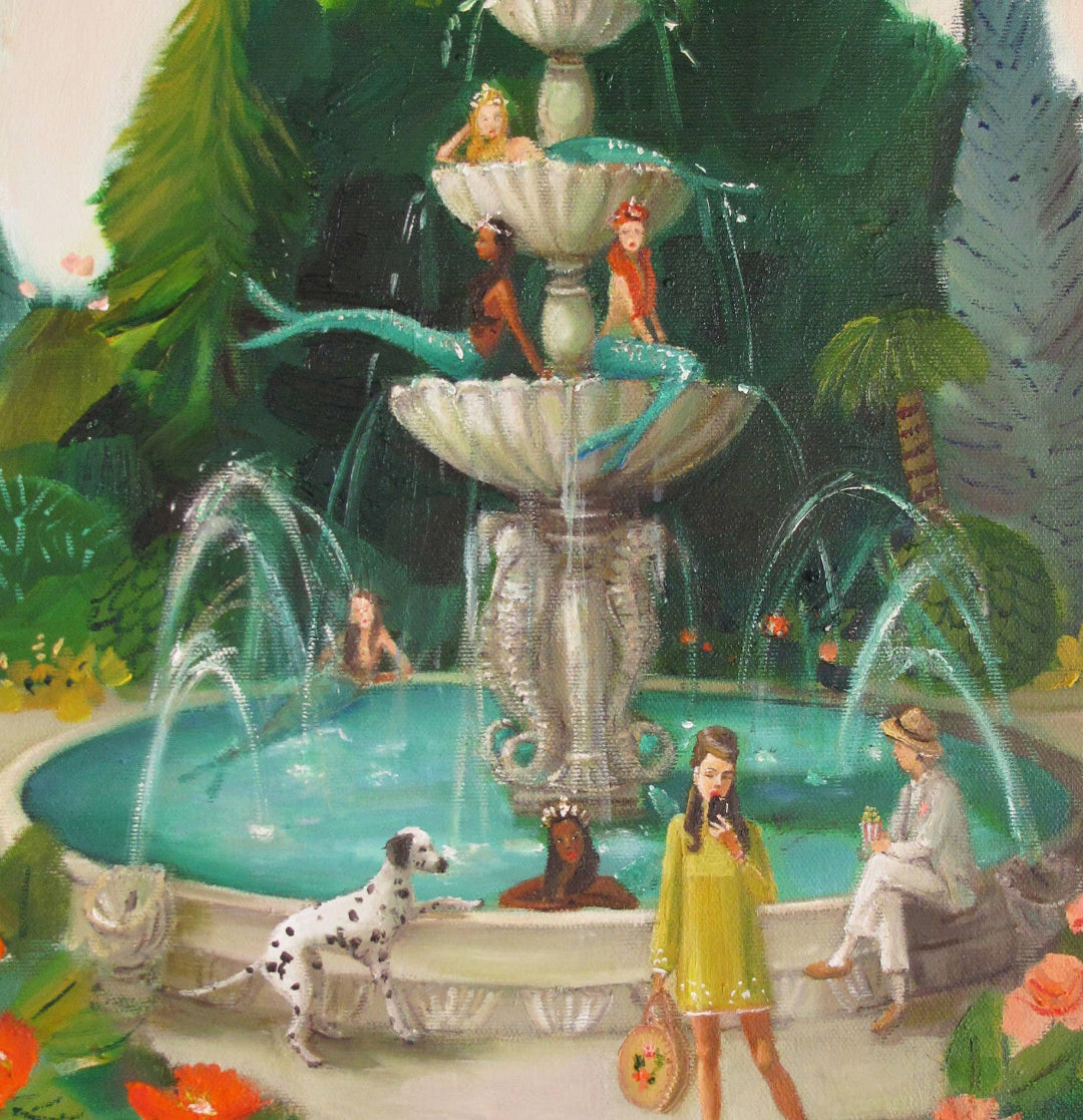 Janet Hill Studio - Selfie At The Mermaid Public Fountain Art Print