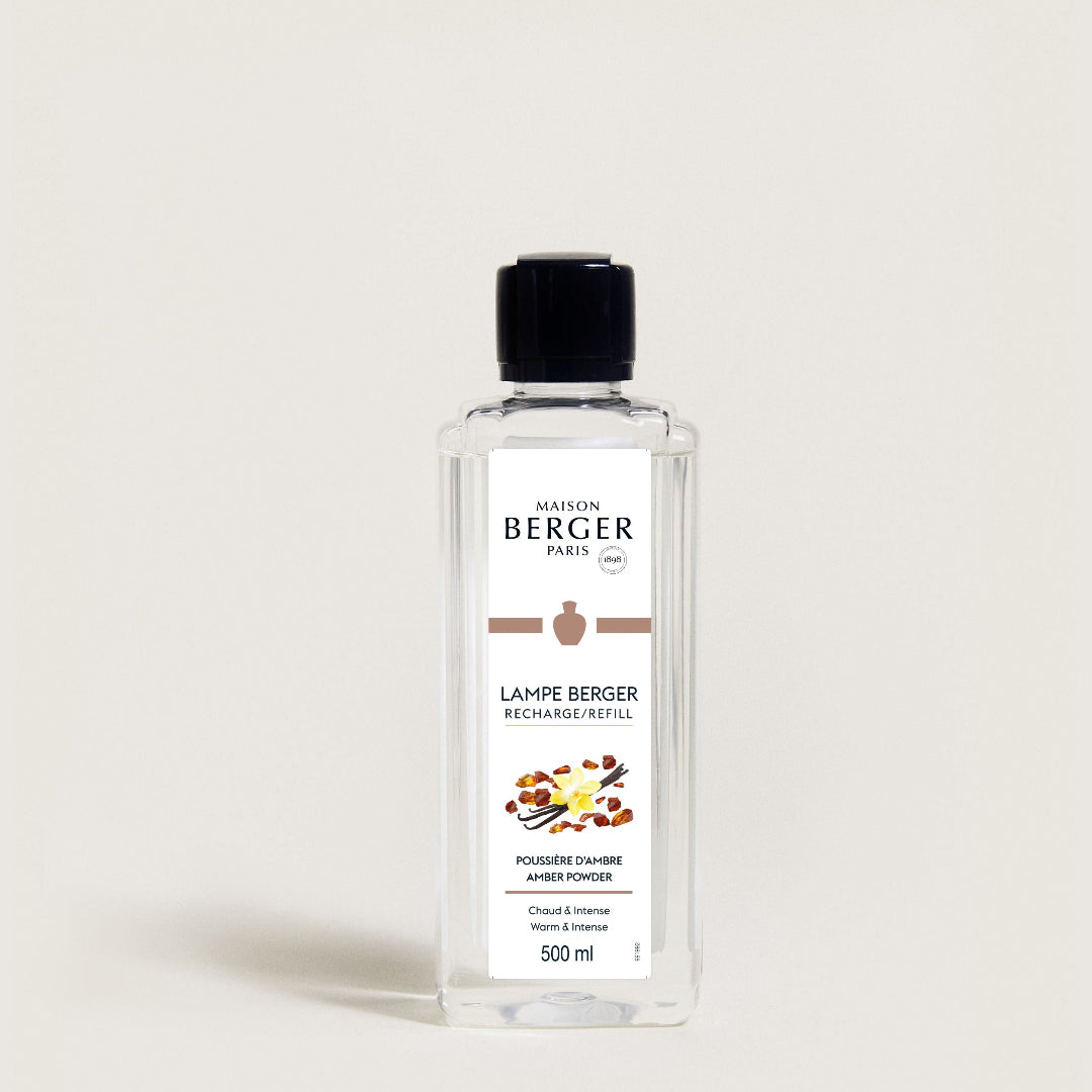 Bottle of Lampe Berger diffuser refill on a light beige background