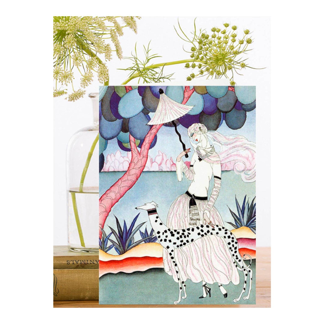Hand Glittered Woman & Dog Greeting Card