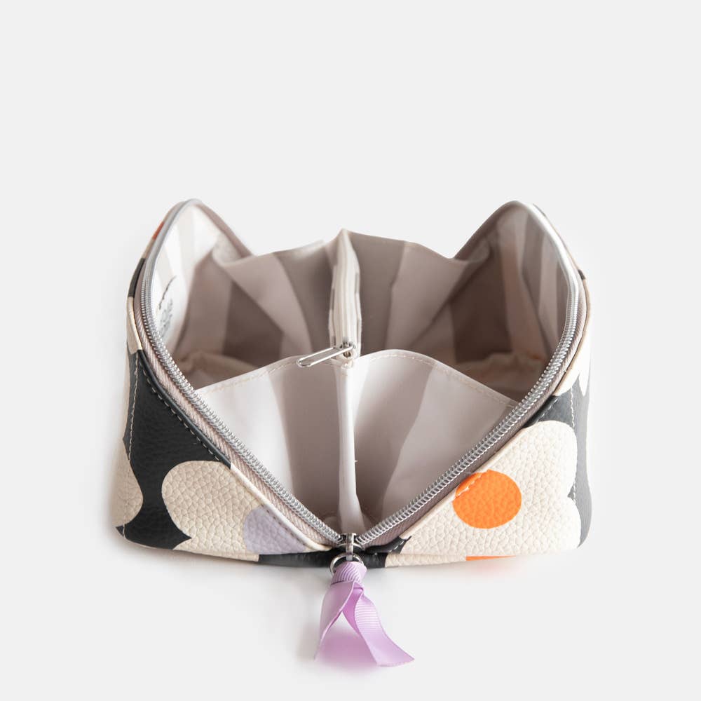 Caroline Gardner - Multi Flower Charcoal Diagonal Cosmetic Bag