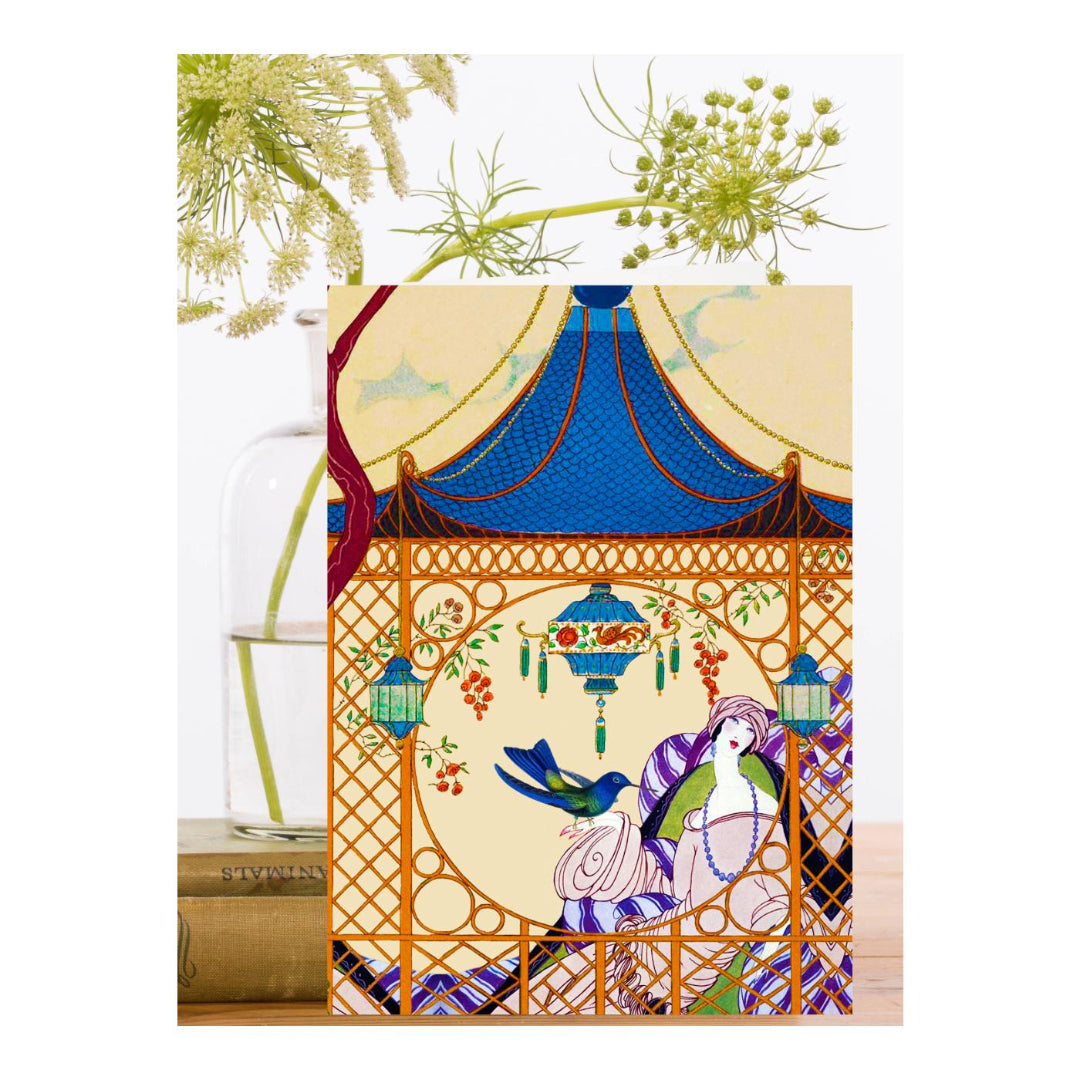 Carte de vœux fantaisiste Pagode