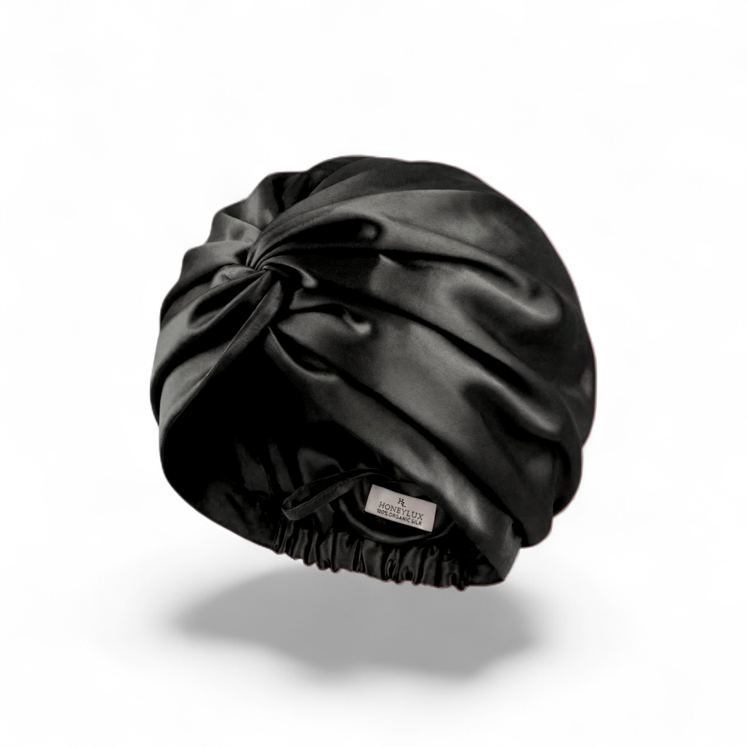 Black Silk hair Bonnet on a white background