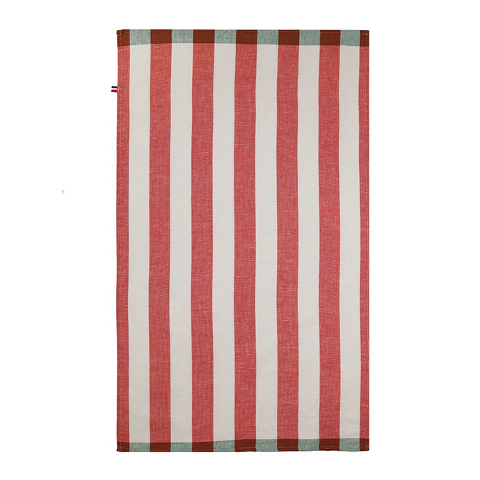 Red and white striped towel on a white background