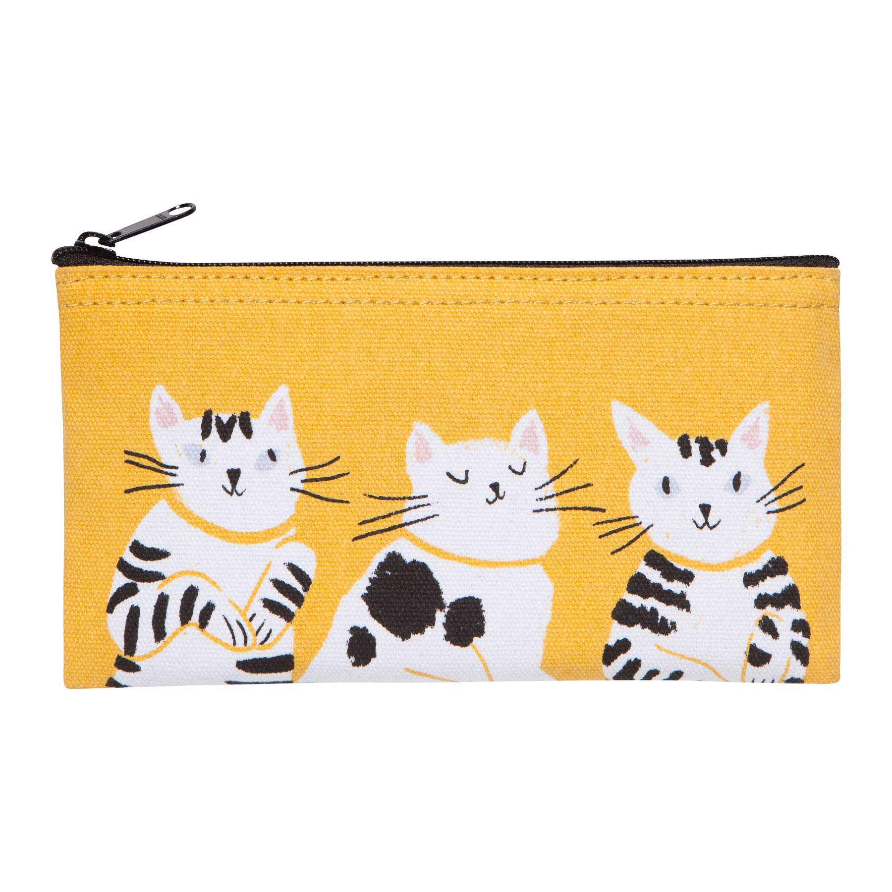 Yellow pouch with cat illustrations on a white background