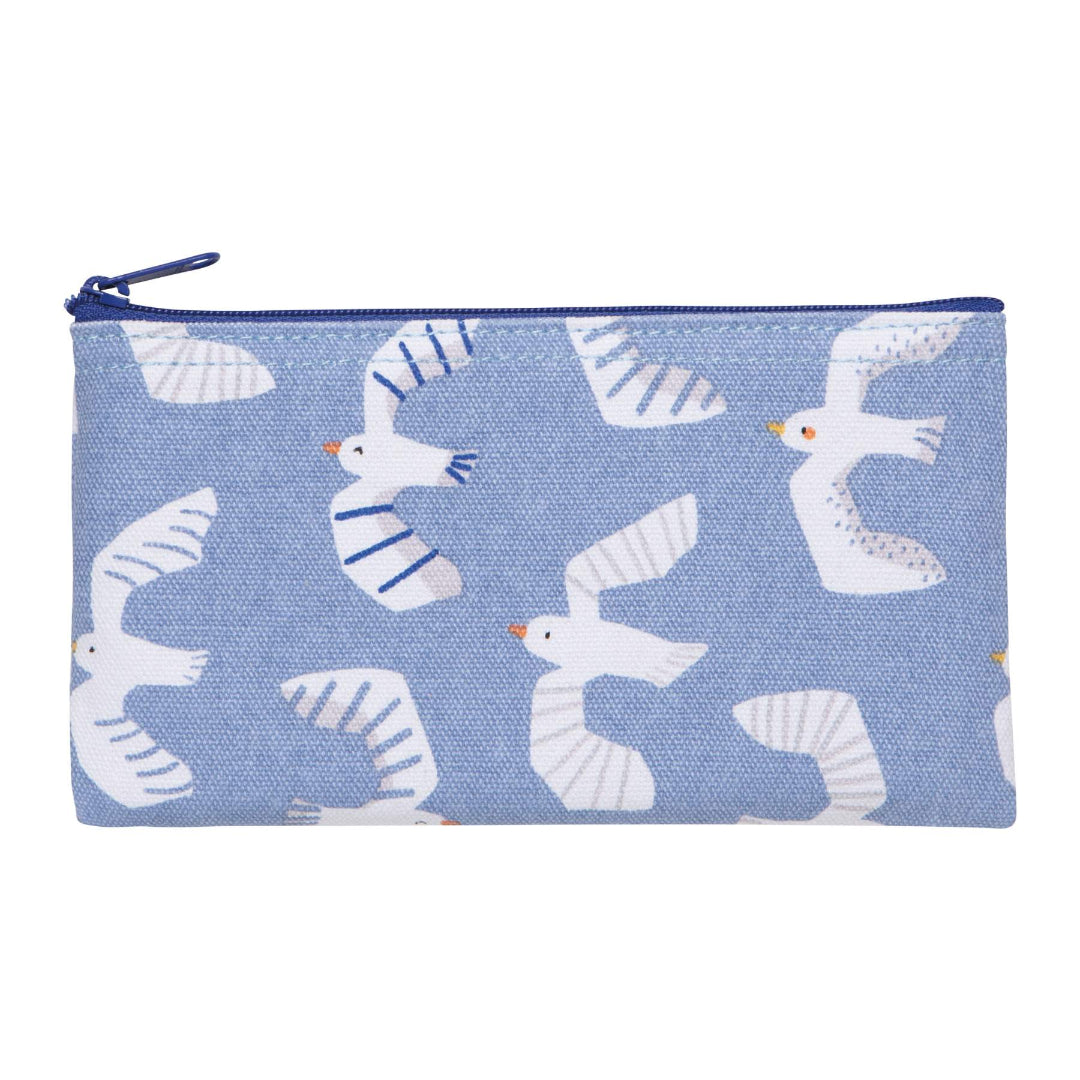 Pouch with seagull pattern on a blue background