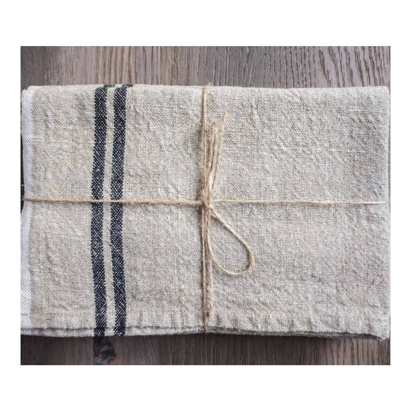 Vintage linen Natural/BlackTea Towel