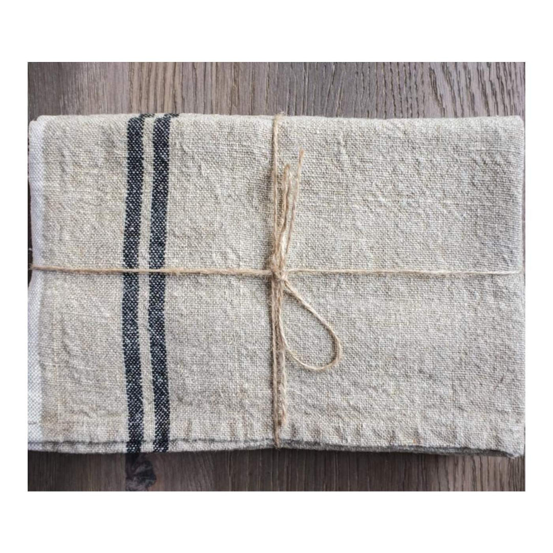 Vintage linen Natural/BlackTea Towel