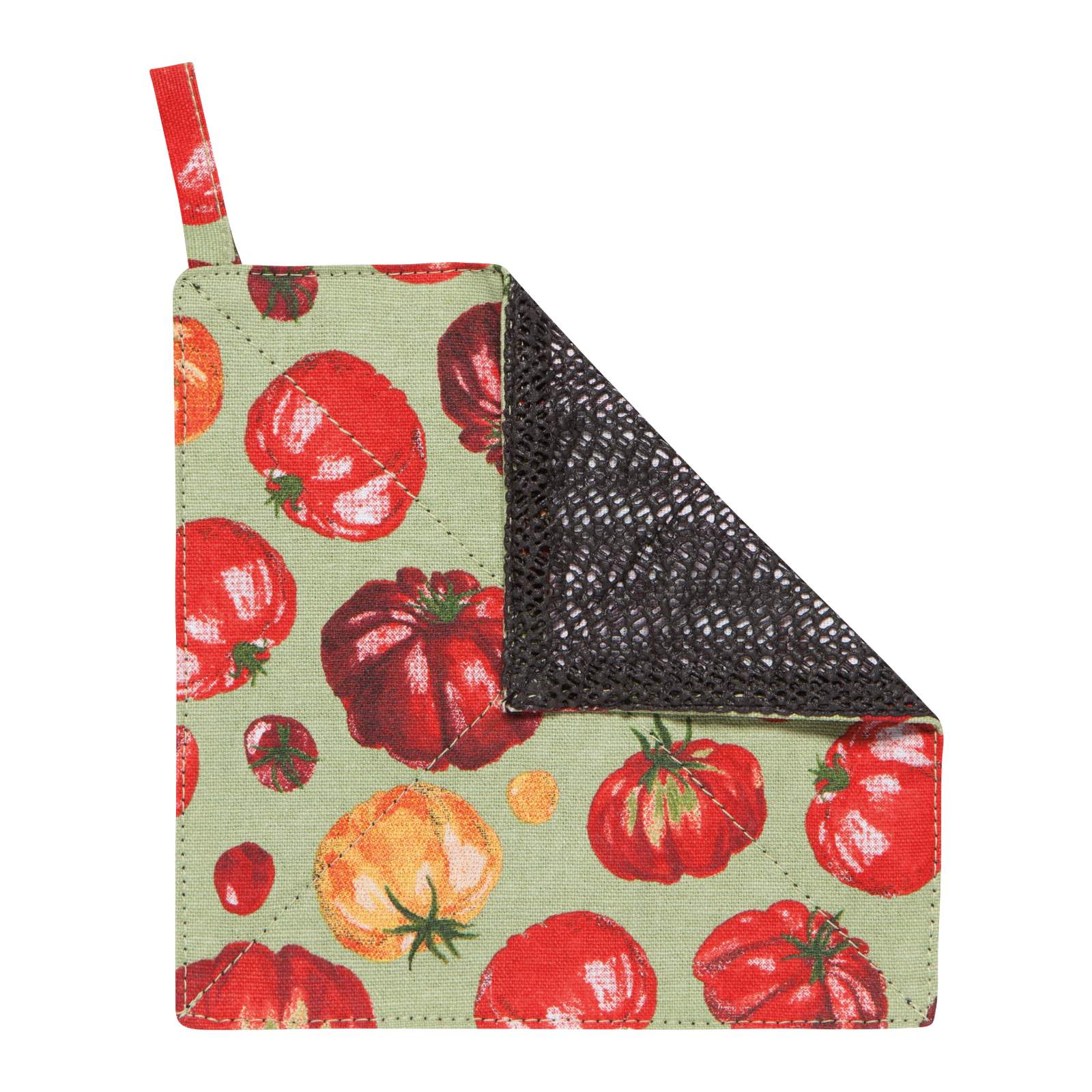 Reusable shopping bag with tomato pattern on a white background