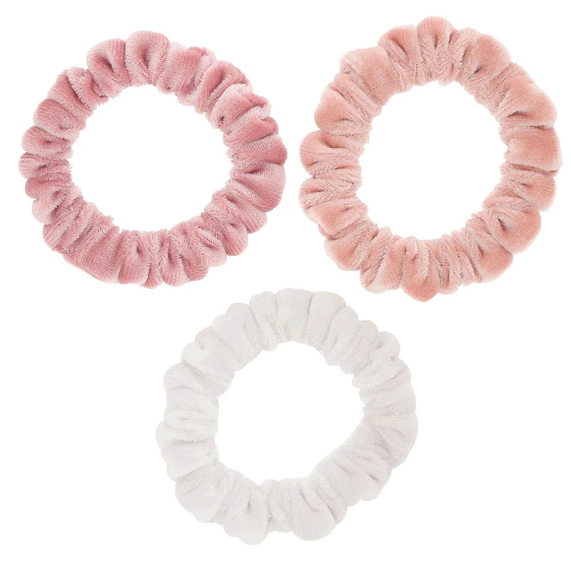 Small Velvet Scrunchies - Pink + Ivory Set