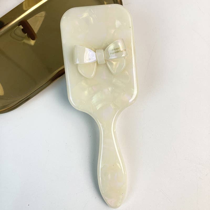 LadyJuneAccessories - Ensemble peigne à nœud et miroir | Style cadeau boutique de vanité en perles : brosse à coussin carrée