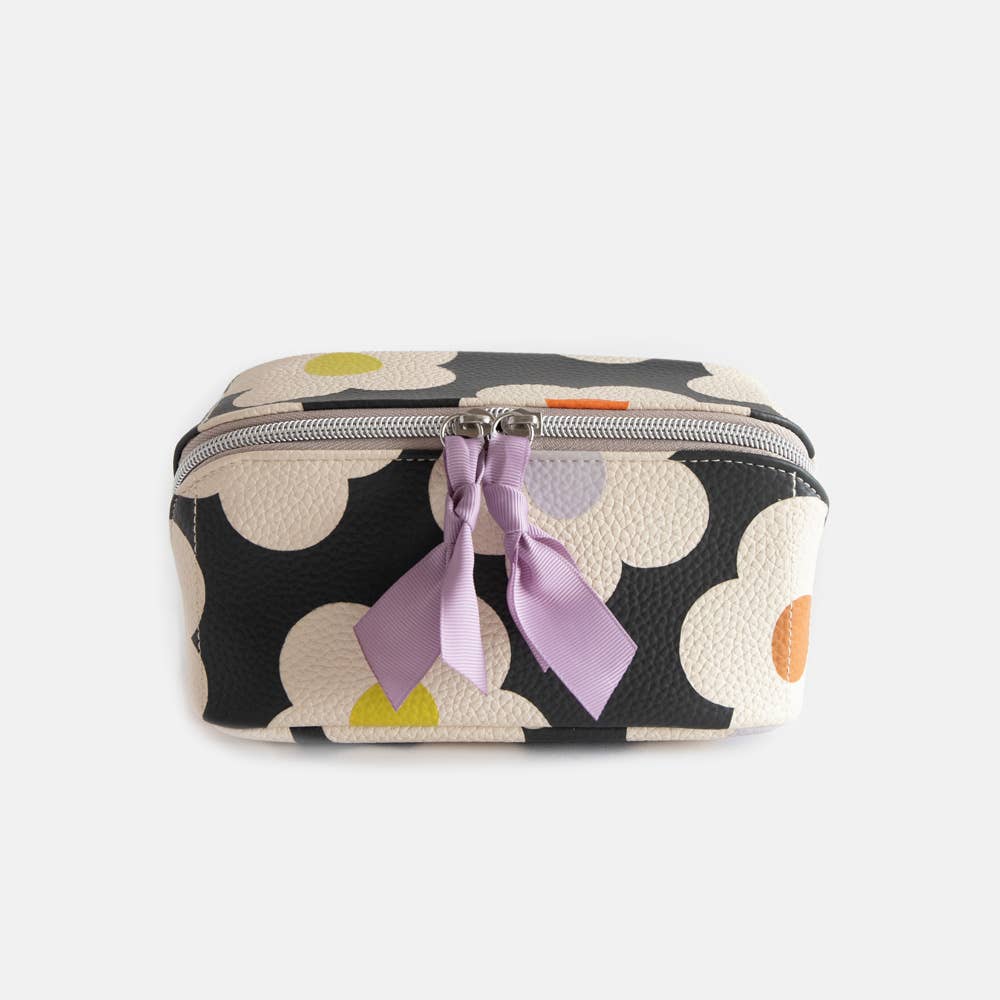 Caroline Gardner - Multi Flower Charcoal Diagonal Cosmetic Bag