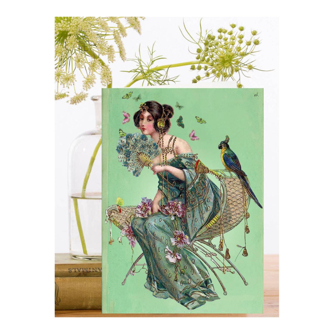 Woman with Fan Blank Greeting Card