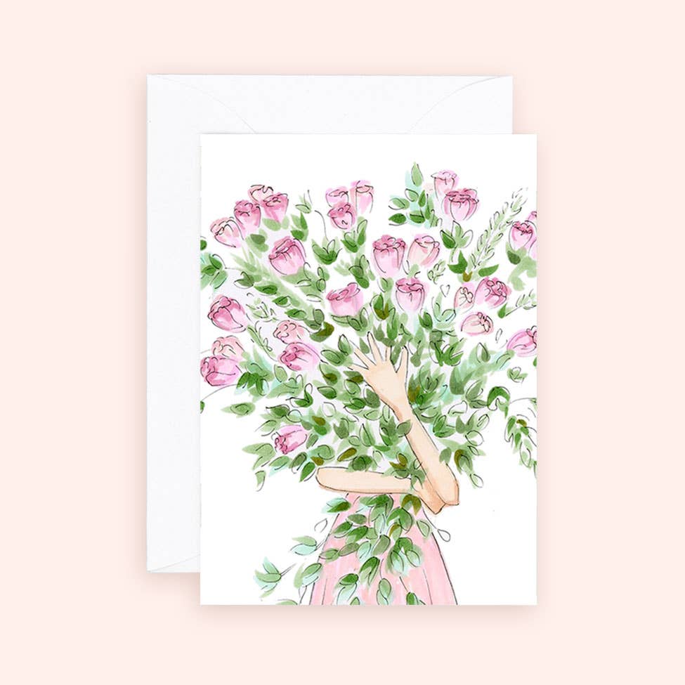 Mini carte – Bouquets de roses roses – Carte de vœux pour tous les jours