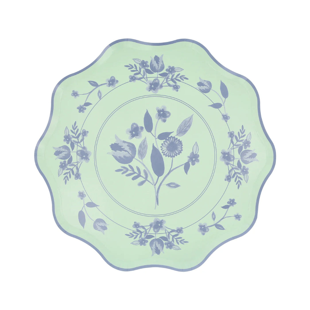 Decorative plate with floral pattern on a light green background