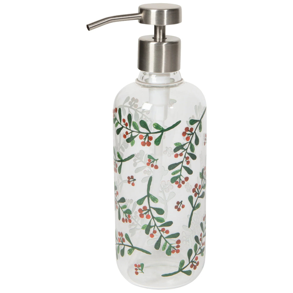 Soap dispenser with floral pattern on a white background