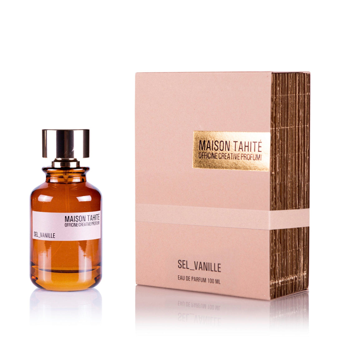 A bottle of Sel_Vanille Eau de Parfum next to its packaging box, with the brand name and product title visible on the box.