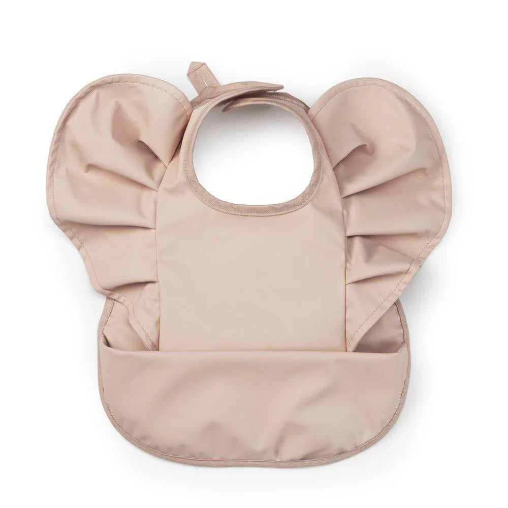 Powder pink baby bib on white background