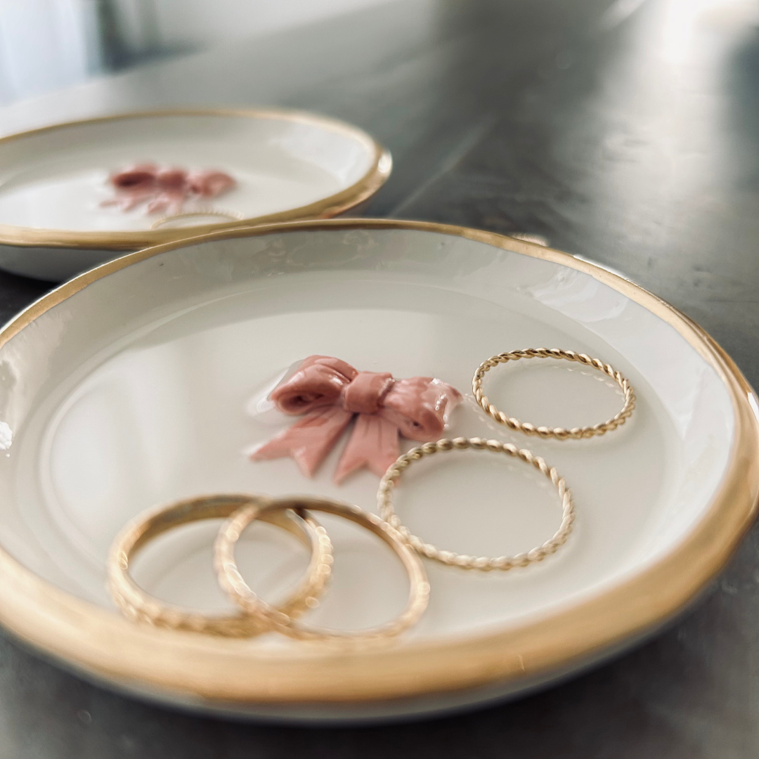 YFL Art & Home Decor - Pink Bow Ring Dish - Ring Dish