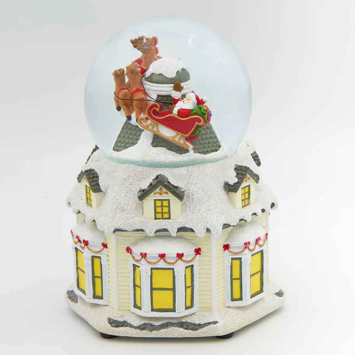 Musical Santa Over House Snow Globe