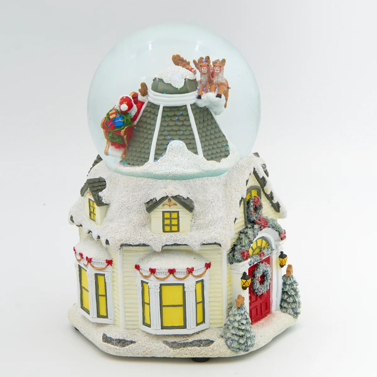 Musical Santa Over House Snow Globe