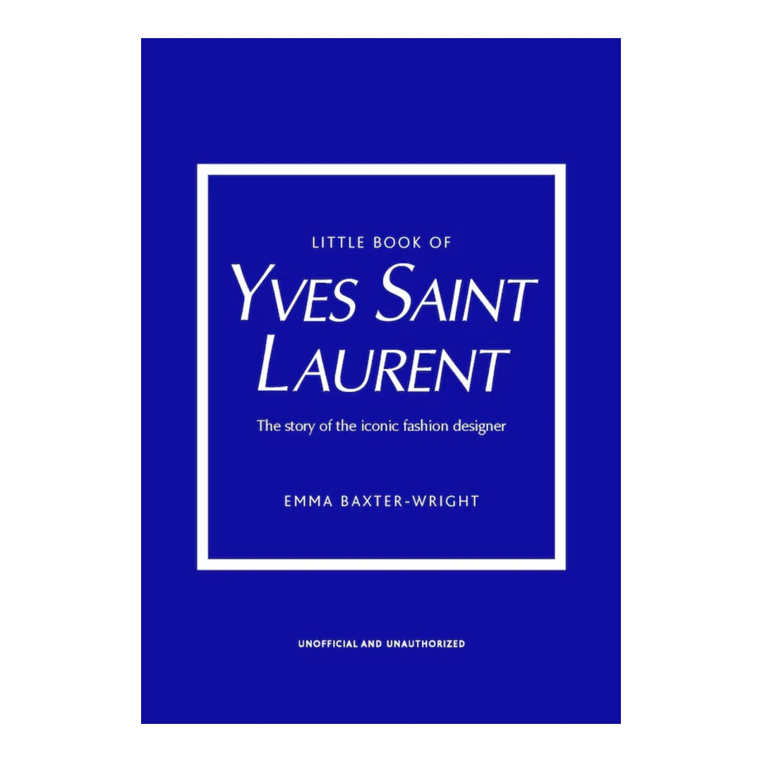 Blue book cover with 'Little Book of Yves Saint Laurent' text
