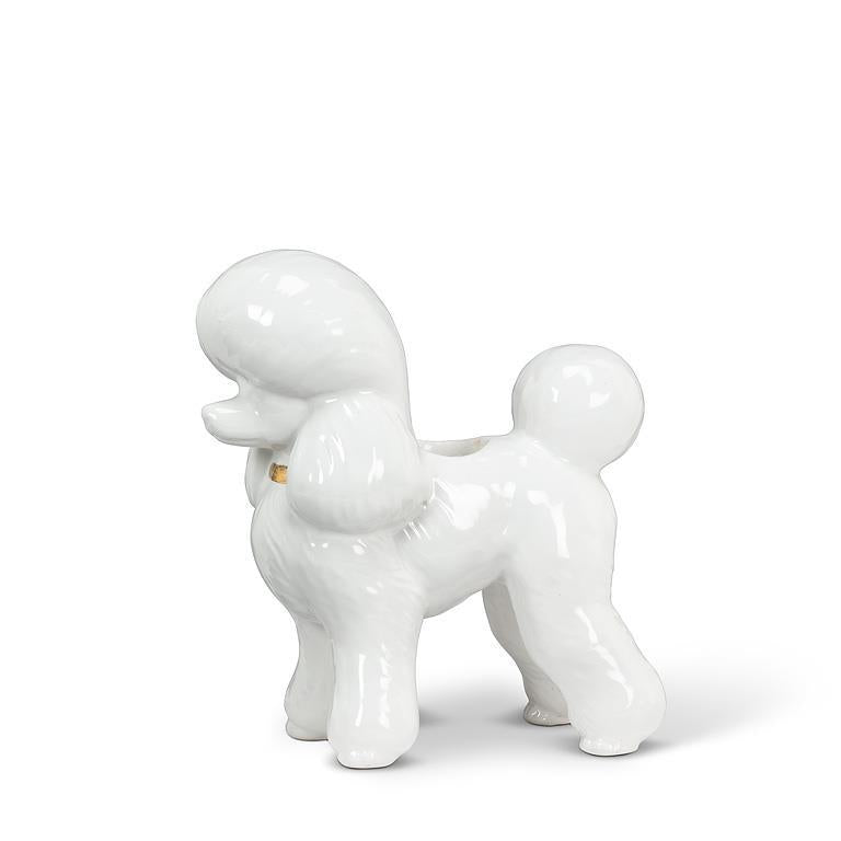 White ceramic poodle sculpture on a white background