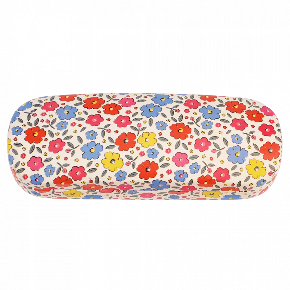Floral-patterned glasses case on a white background