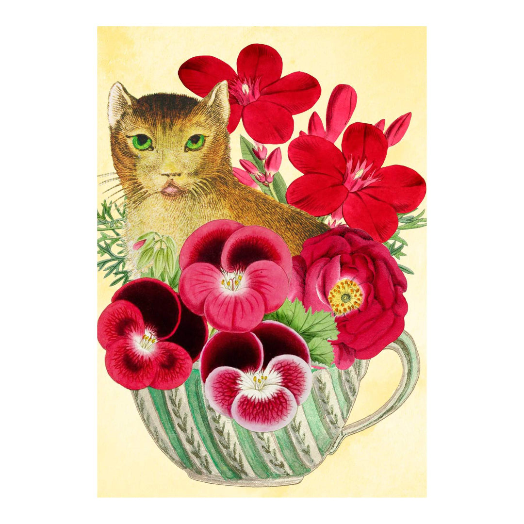 Cat in Teacup Whimsical  Greeting Card
