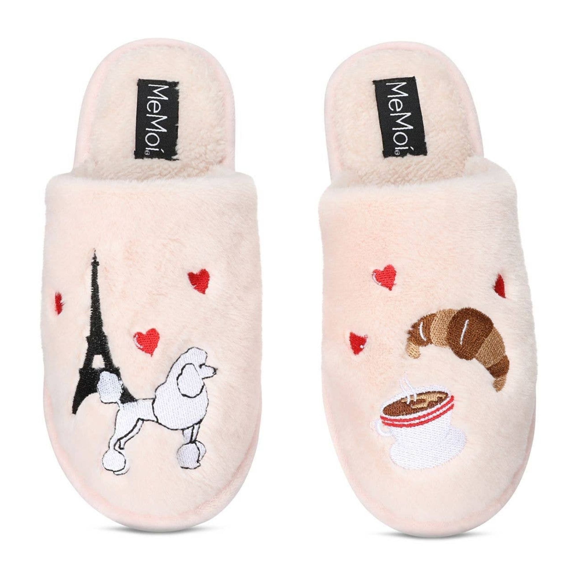 Women's I Love Paris Plush Slippers: Pale Blush / S 6-7