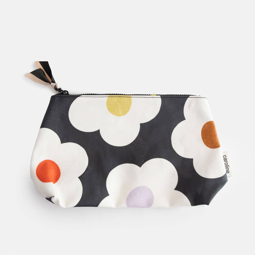 Caroline Gardner - Multi Flower Charcoal Coated Canvas Beauty Bag