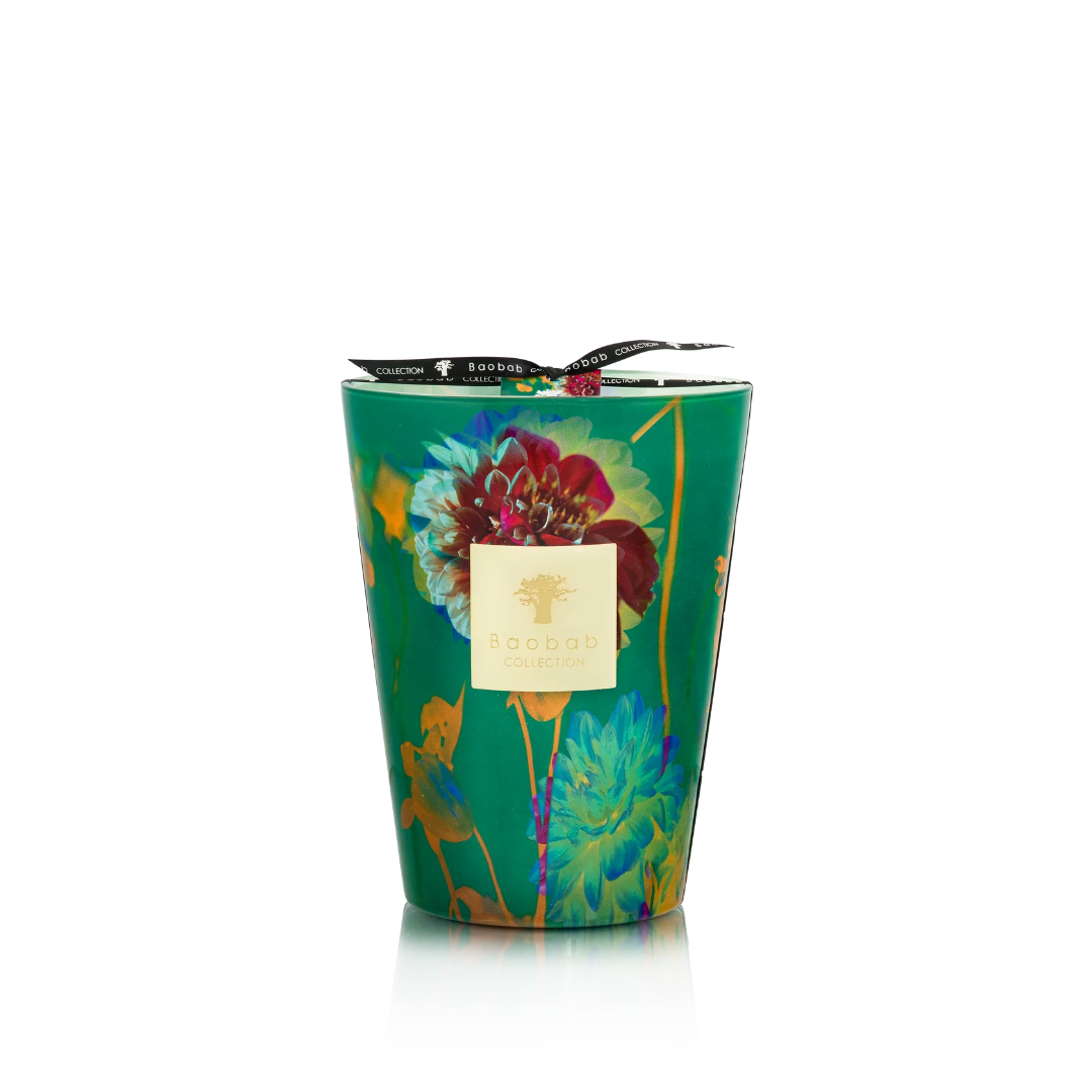 Decorative candle with floral design on a white background