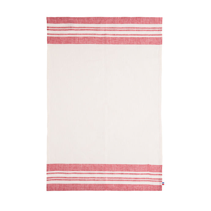 Striped red and white towel on a white background
