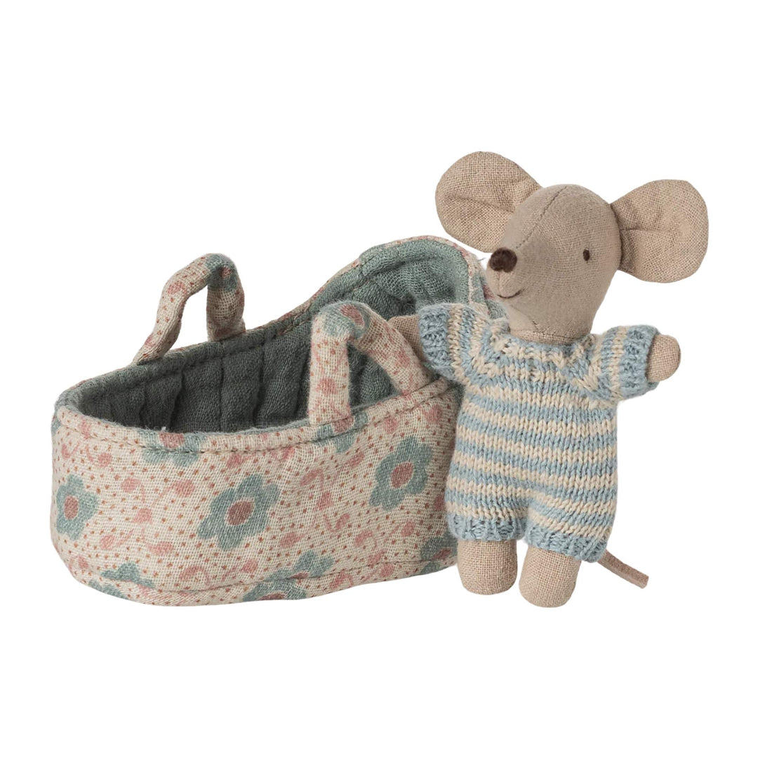 Maileg - Baby Mouse in Carry Cot - Blue