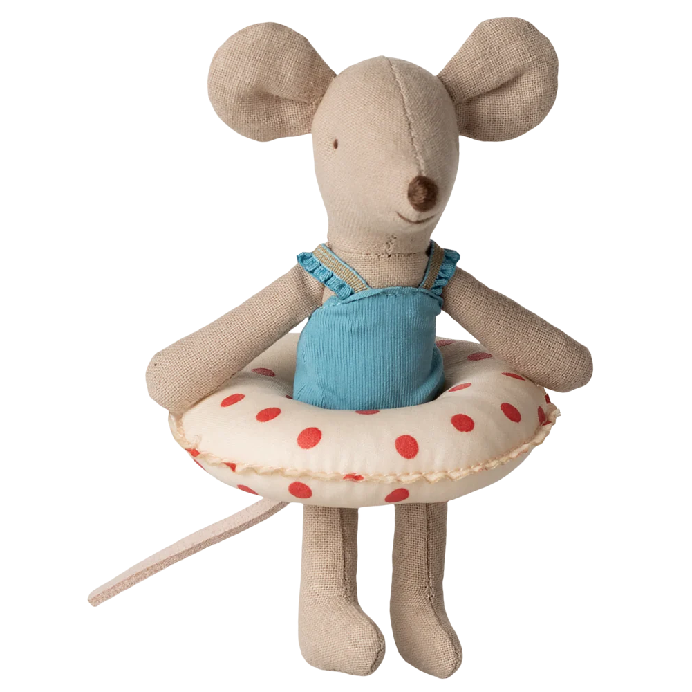 Maileg - Little Sister Beach Mouse with Float - Red Dot