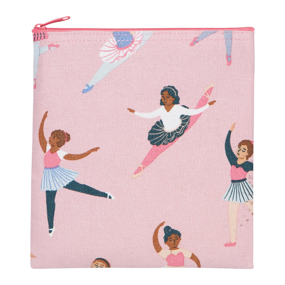 Pouch with ballerina pattern on a pink background