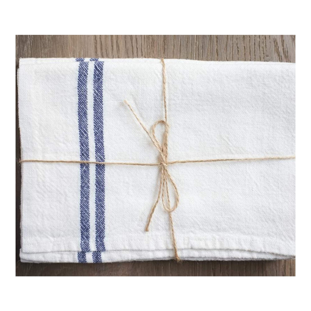 Vintage Linen Ivory/Navy Tea Towel