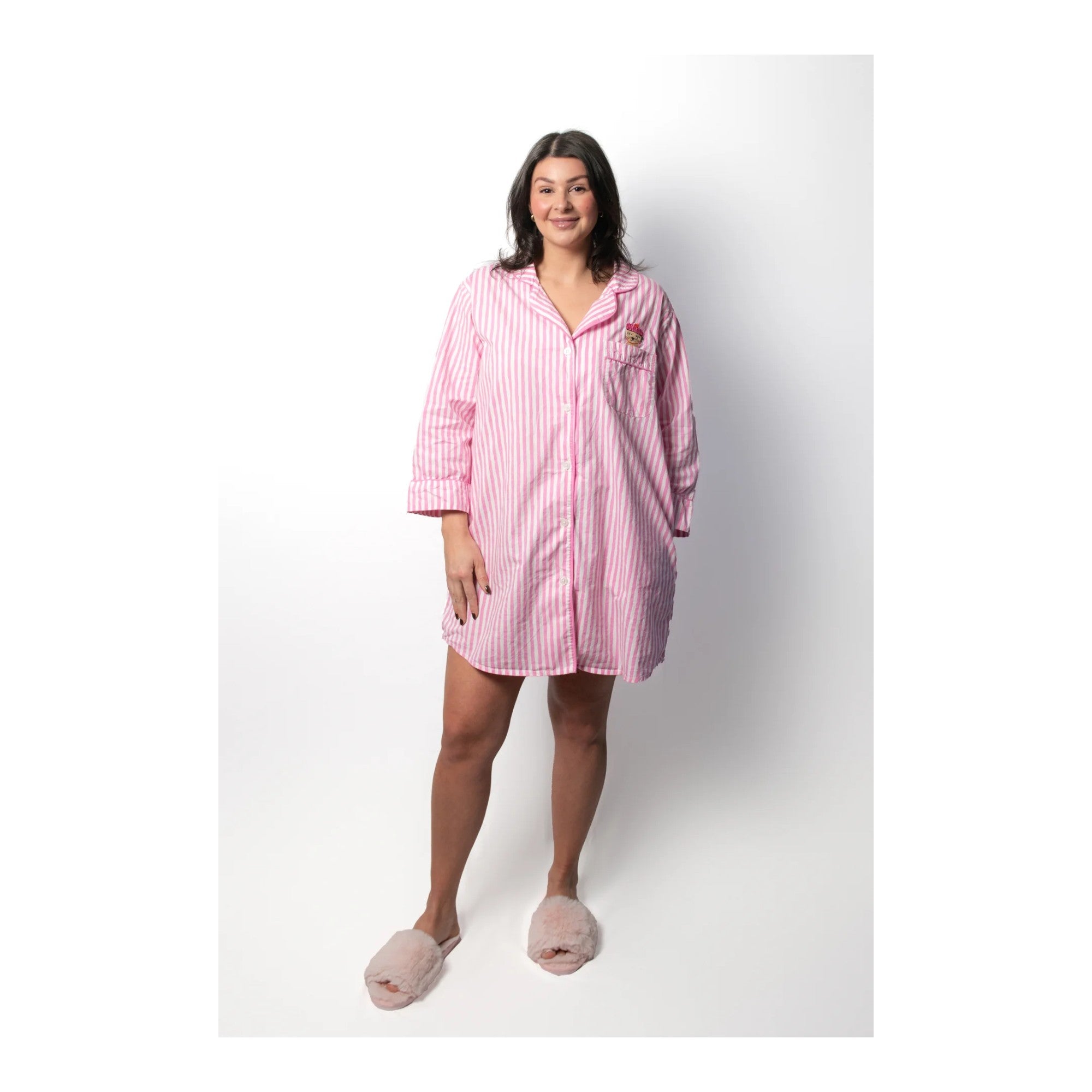 Pink Striped Long Shirt Pajamas