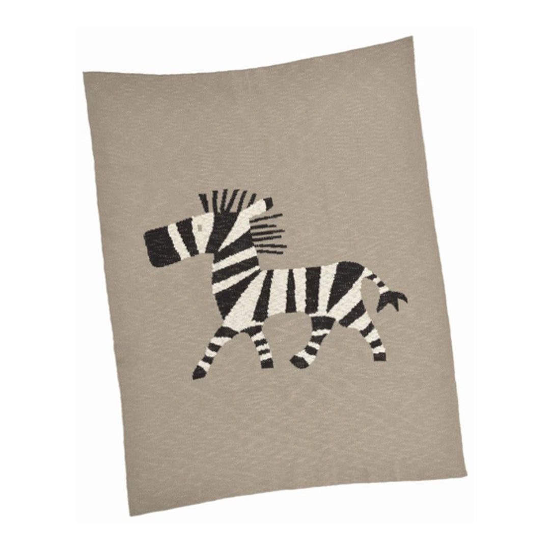 Baby blanket with a zebra design on a white background