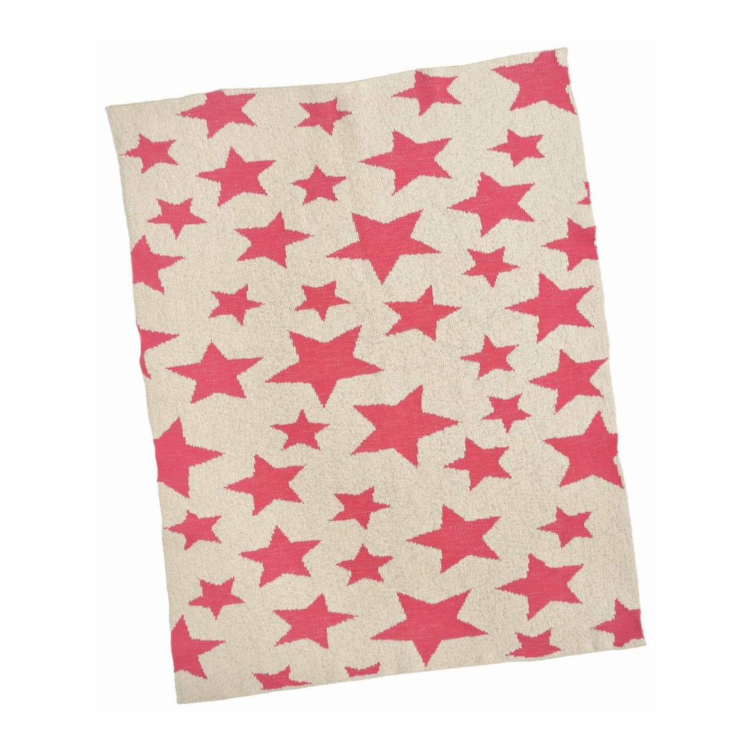 Beige blanket with pink star pattern on a white background