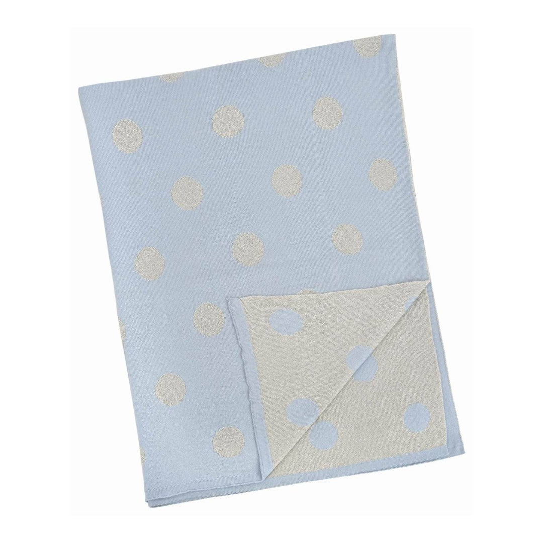 Blue Baby blanket with polka dots on a white background
