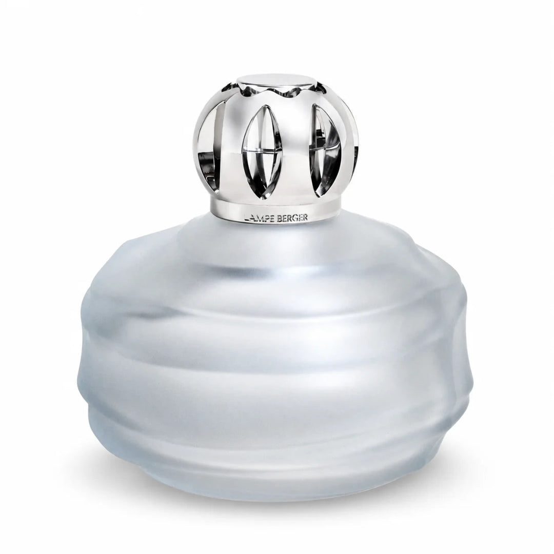 A Maison Berger fragrance bottle with a frosted glass body and a polished silver metallic cap.