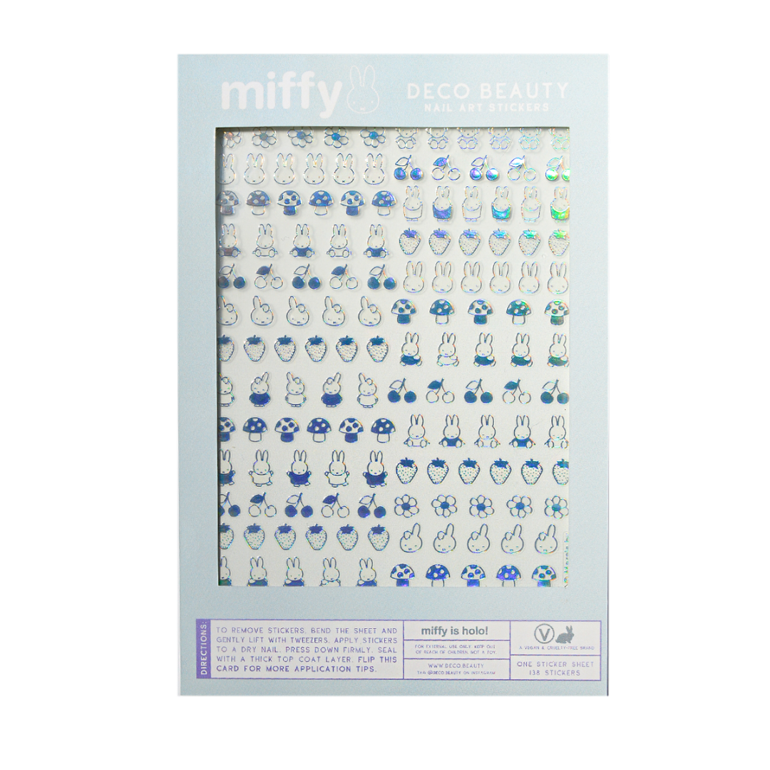 Packaging of Miffy nail stickers on a white background