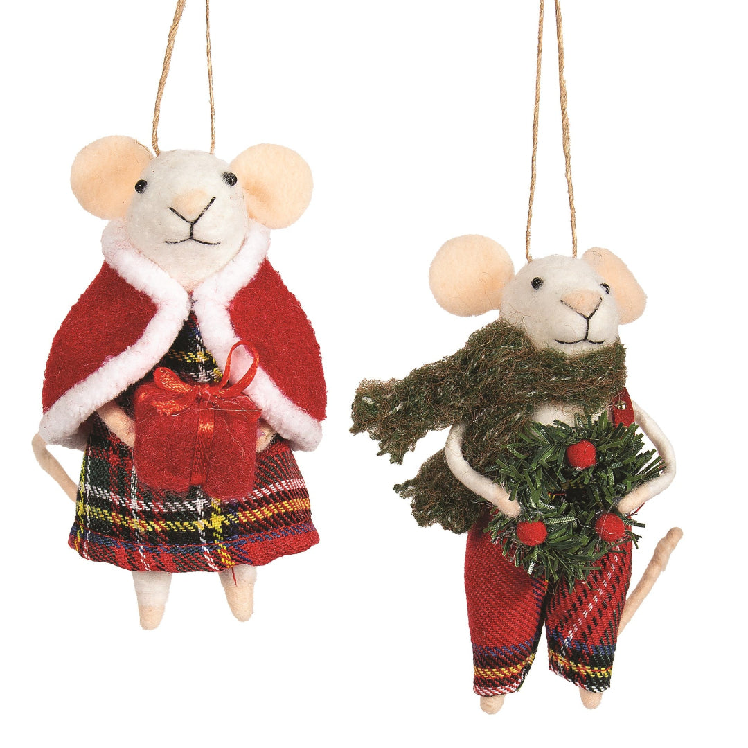 Felt Mouse in Tartan Ornament