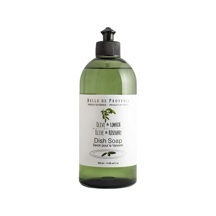 Bottle of Belle de Provence dish soap on a white background