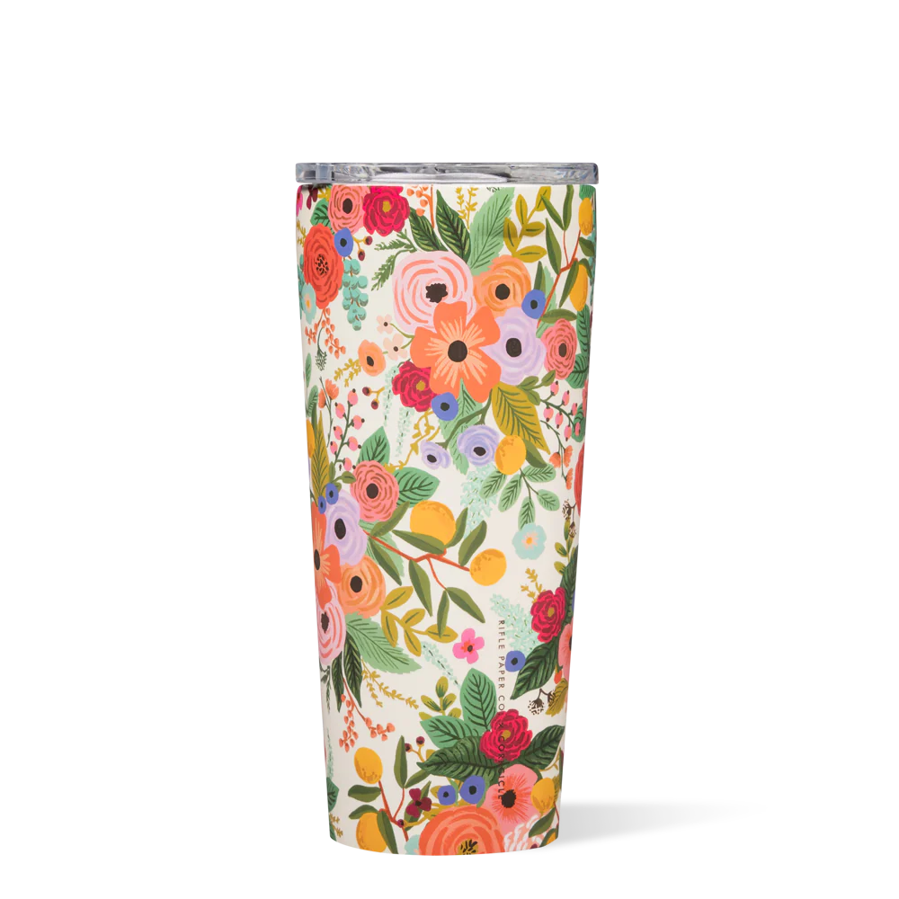 Floral-patterned tumbler on a white background