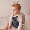Toddler sitting in Liberty London Backpack