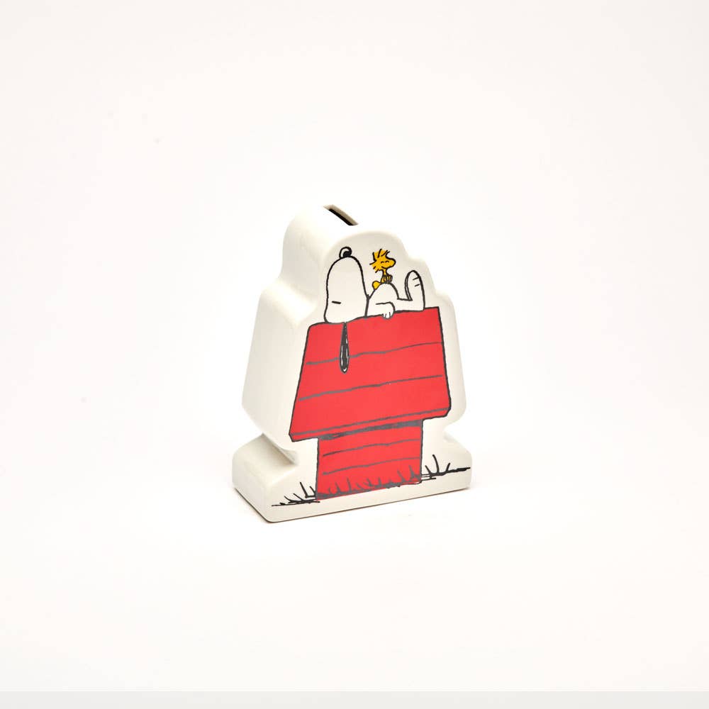 Ceramic Snoopy & Woodstock on his doghouse on a white background