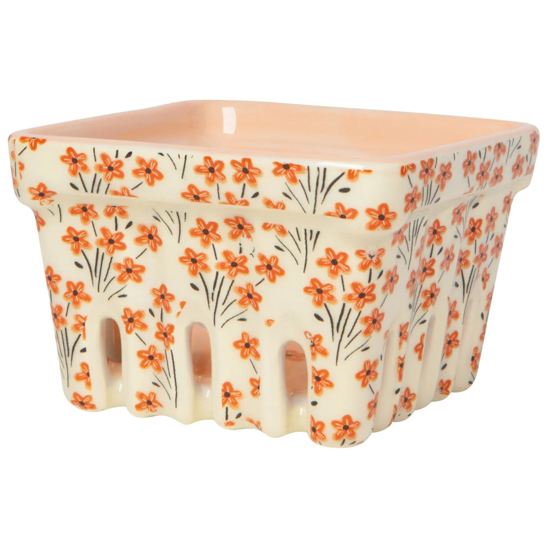 Berry basket with orange floral pattern 