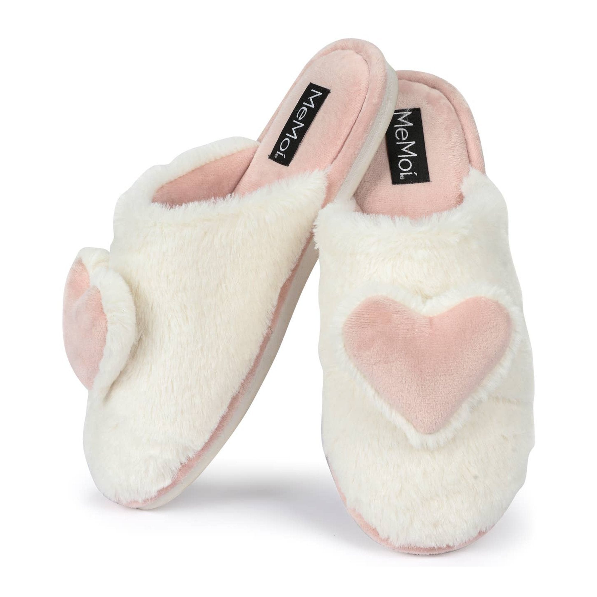 Women's 3D Heart Plush Slippers: Ivory / S 6-7