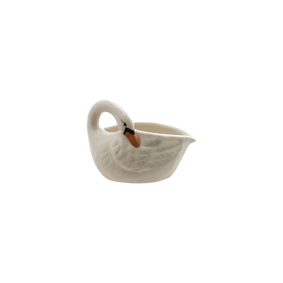 Ceramic swan-shaped bowl on a white background